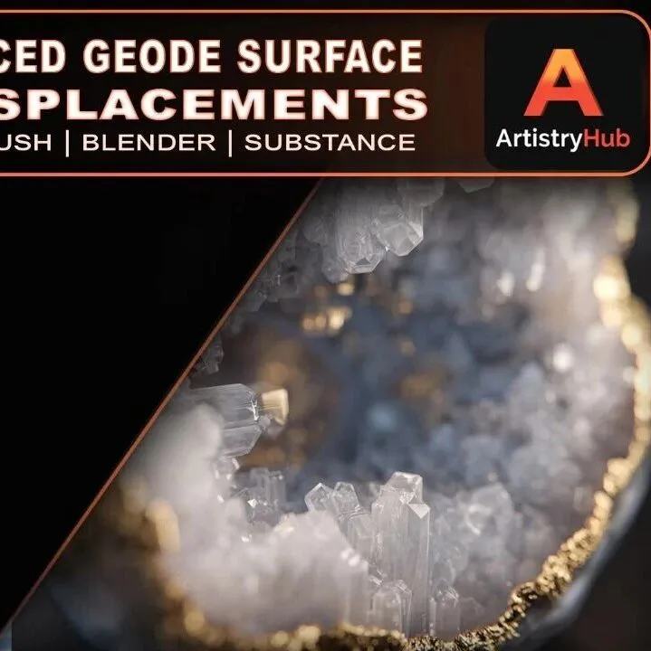 4K切片晶洞水晶表面置换贴图无缝可平铺天然石纹矿物细节4K纹理贴图