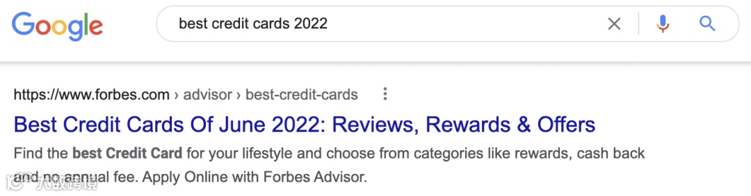 Top result for "best credit cards 2022"