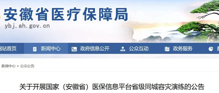 关于开展国家（安徽省）医保信息平台省级同城<em>容</em><em>灾</em>演练的公告