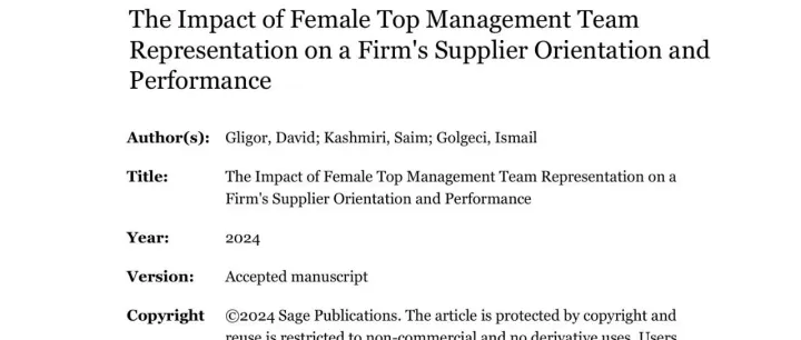 【文献推荐】2024 POM 女性高层管理团队代表性对企业供应商导向和绩效的影响
