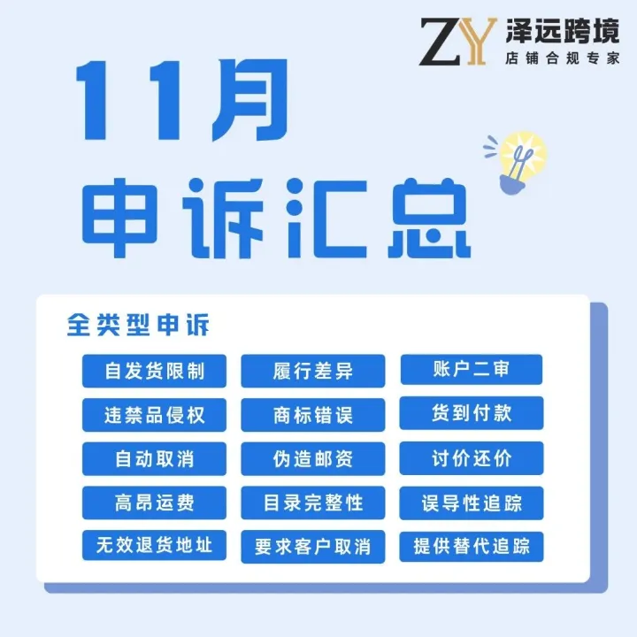 【泽远跨境<em>申诉</em>】11月<em>申诉</em>成功案例！