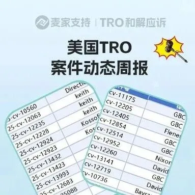 美国TRO<em>案件</em>11月第四周<em>案件</em>最新<em>进展</em>！