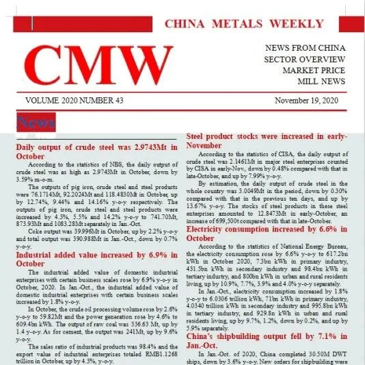 欢迎订阅《<em>China</em> Metals Weekly》和《<em>China</em> Metallurgical Newsletter》！
