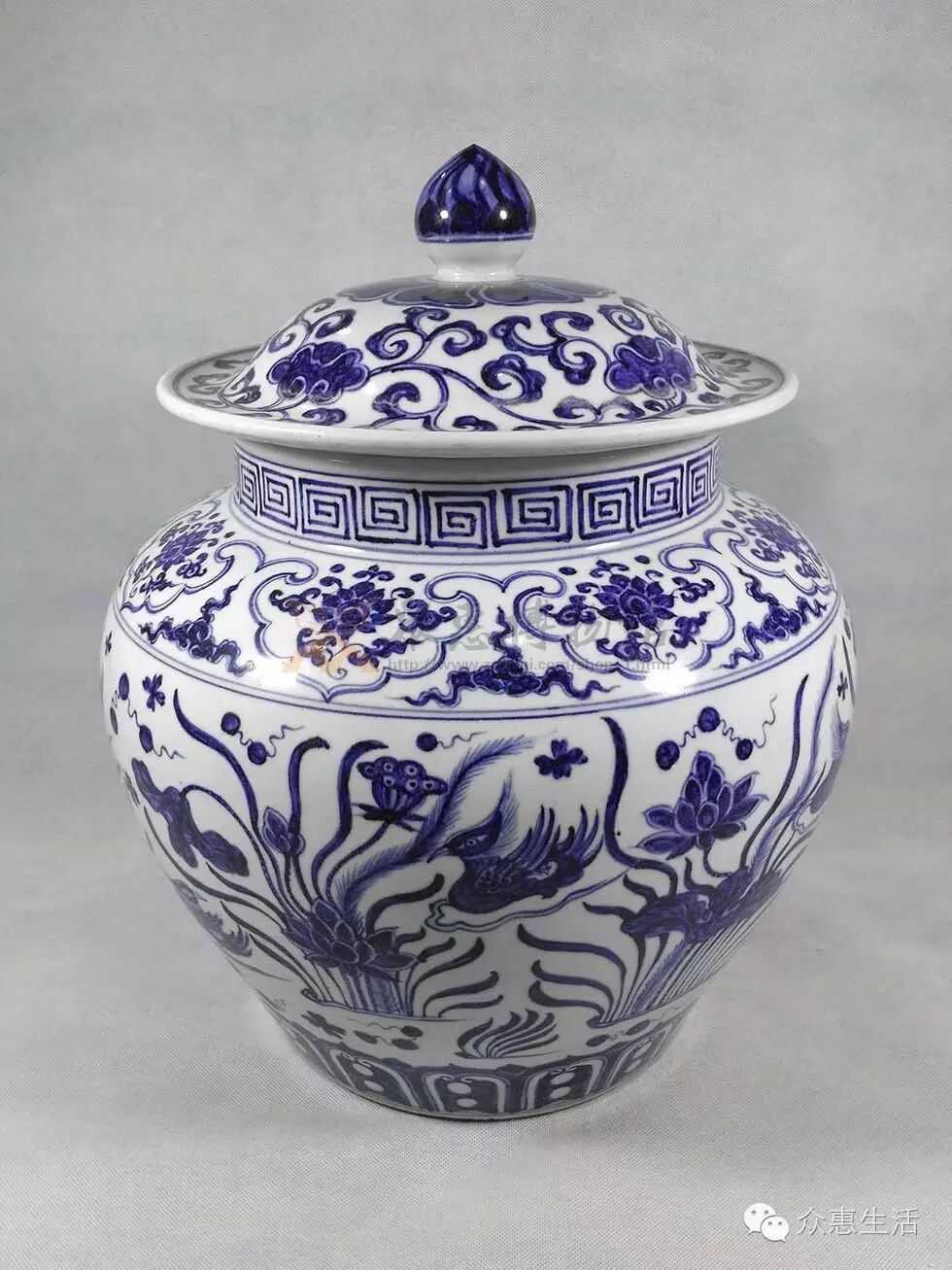 众惠博物馆藏品：明早期青花水禽纹盖罐- 大数跨境