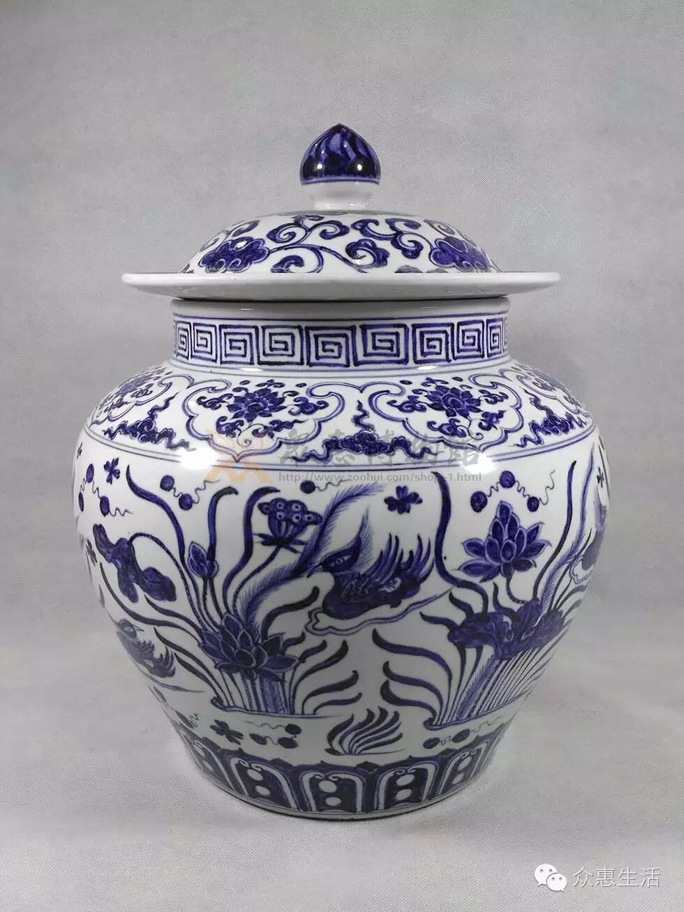 众惠博物馆藏品：明早期青花水禽纹盖罐- 大数跨境