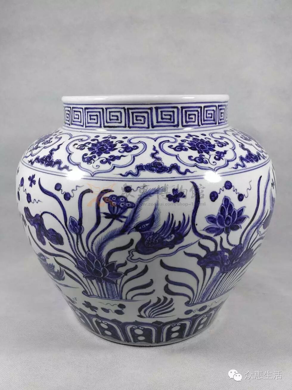 众惠博物馆藏品：明早期青花水禽纹盖罐- 大数跨境