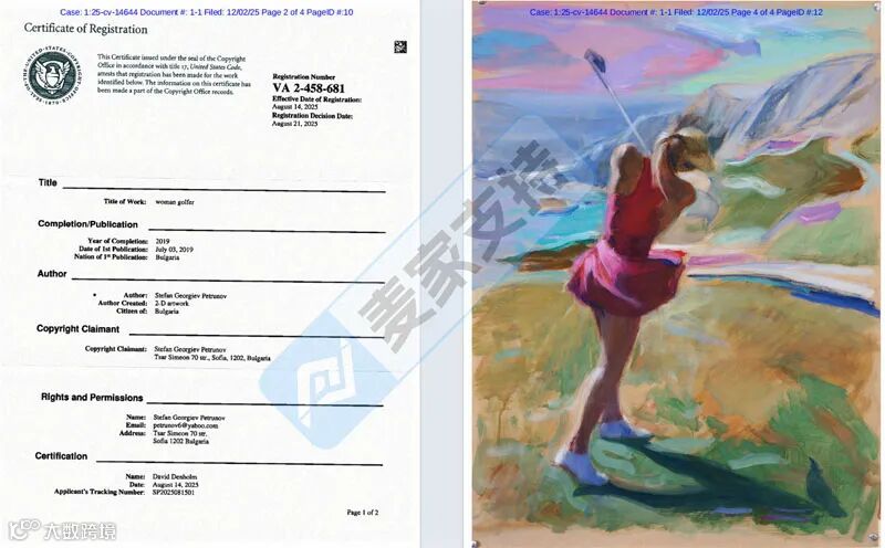 5-cv-14644，TRO新案预警，女子高尔夫球手版权图跨境首维权！"