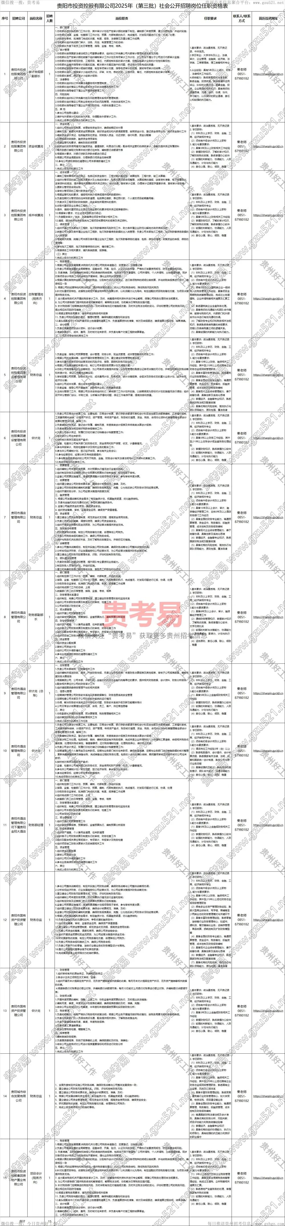 贵阳市投资控股集团有限公司2025年(第三批)社会公开招聘简章