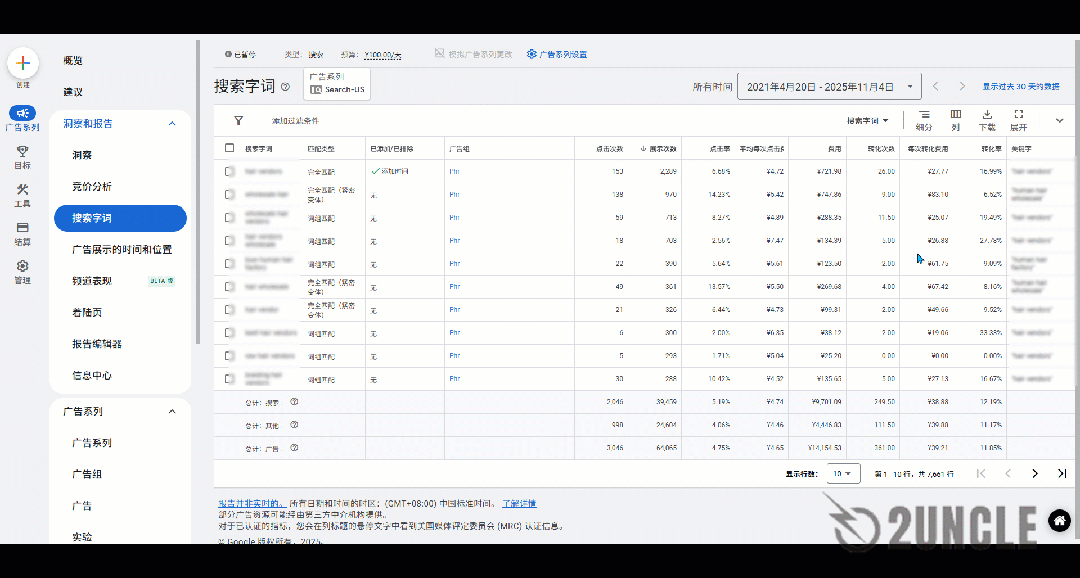 谷歌广告搜索字词添加关键字列