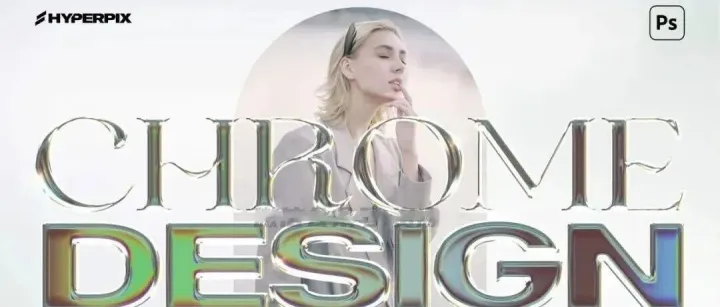 高质量抽象艺术酸性金属镀铬3D字效样机