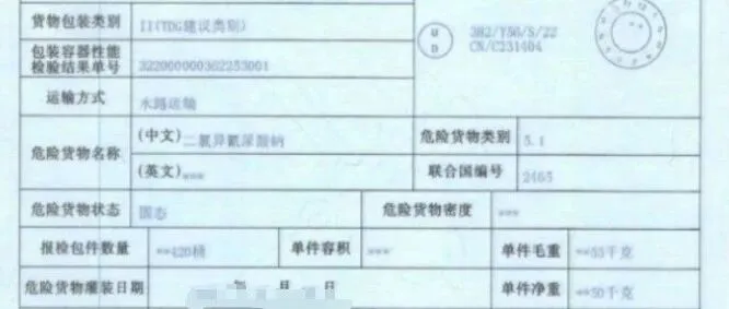 5.1类危险品二氯异氰尿酸钠UN2465海运出口操作流程及注意事项