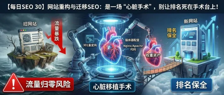 【每日SEO 30】网站重构与迁移SEO：换域名、改版如何不掉排名？