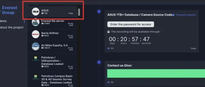 华硕 1TB 数据遭窃：官方回应仅供应商受影响，未波及用户与内部系统