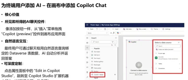 24-25年 Power Apps 新功能概览-- AI- 终端用户 - 画布应用的 Copilot 机器人