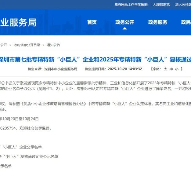 【重要公告】深圳市第七批专精特新“小巨人”企业和2025年专精特新“小巨人”复核通过企业名单公示- 大数跨境
