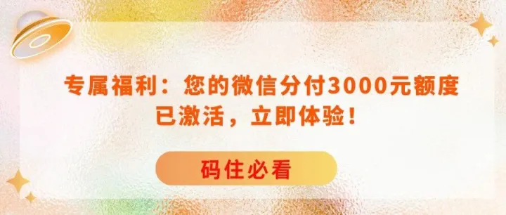 专属福利：您的微信分付3000元额度已激活，立即体验！