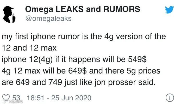 消息称iPhone 12/Max有4G版,549美元起