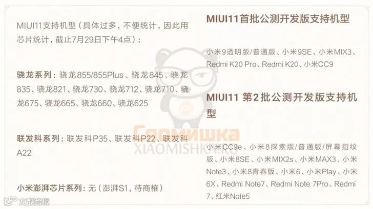 MIUI 11发布时间及首批支持升级机型曝光