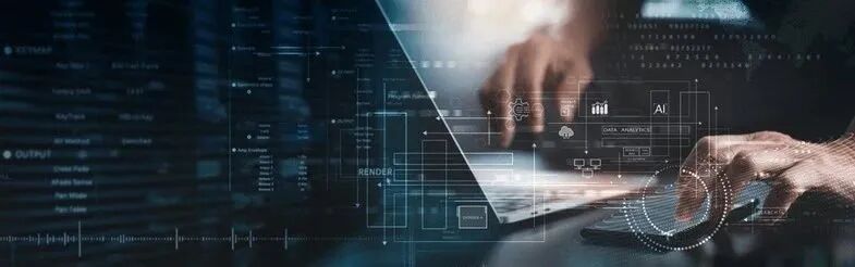 Data anlytics, AI and database management technology. IT specilist working on digital tablet connecting with cloud server and data center, technology background. data science and engineering