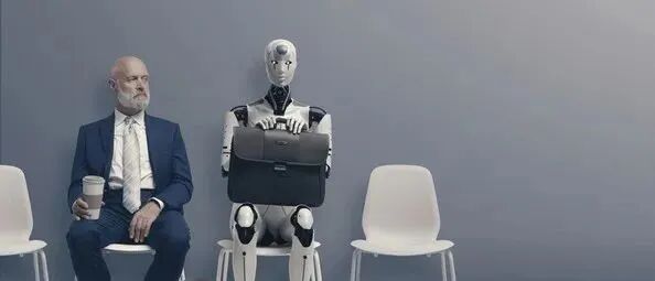 Man and AI robot waiting for a job interview: AI vs human competition