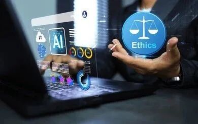 AI and ethics concept with businessman use AI to help create or generate the art but they must also consider ethical considerations so as not to infringe on the copyrights of human artist