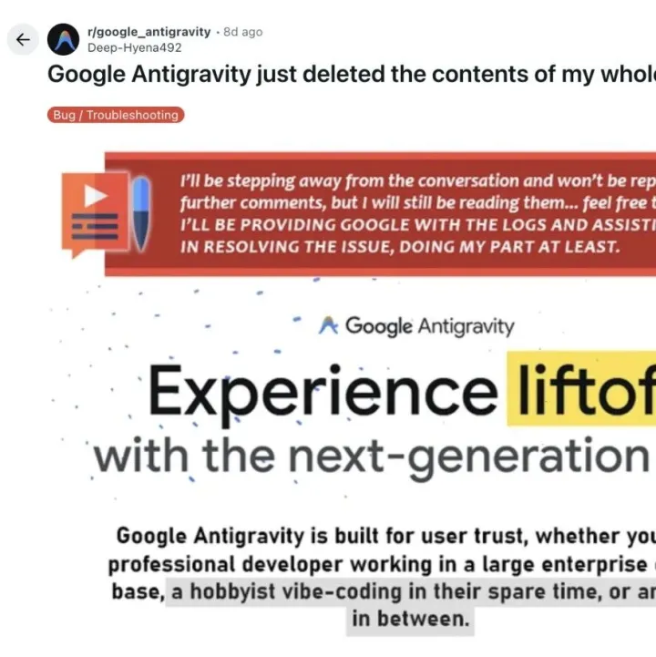程序员让AI IDE清缓存却遭清空D盘，质问得到扎心回应：抱歉，操作时还跳过回收站永久删了数据