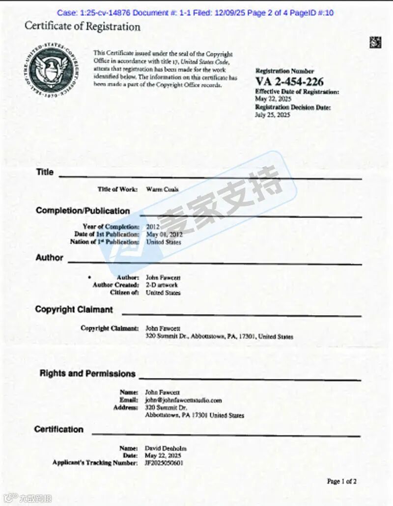 5-cv-14876，美洲原住民风插画爆雷！keith代理John