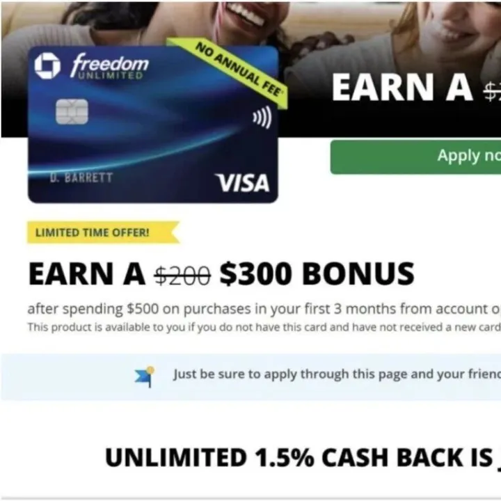 Chase Freedom Unlimited 信用卡：史高 30k UR 奖励！无年费