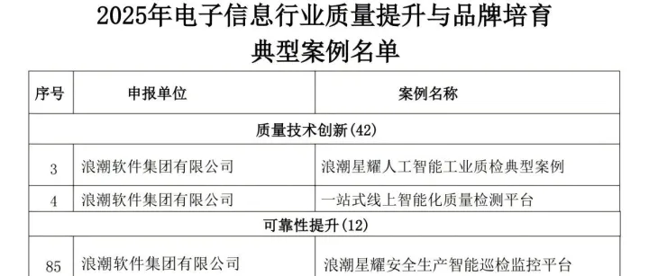 浪潮软件集团三项案例入选2025年电子信息行业质量提升与品牌建设典型案例