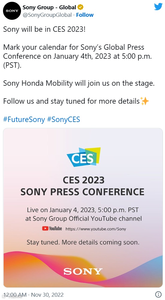 索尼打破传统,不会在 CES 2023 上发布新电视