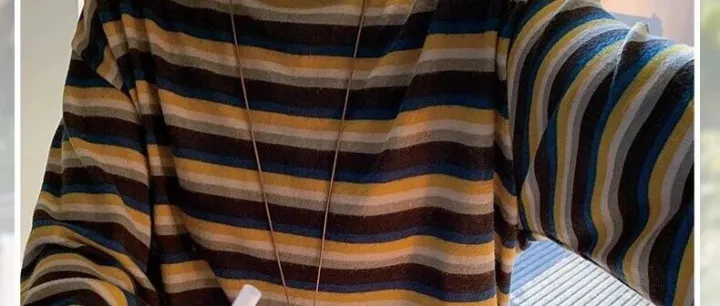 韩版复古彩条长袖<em>T</em><em>恤</em>