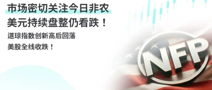 市场密切关注今日非农，美元持续盘整仍看跌！道琼指数创新高后回落，美股全线收跌！