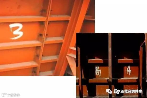 后张法预应力箱梁施工做法细节展示-模板间用螺栓紧固,对模板固定位置并编号