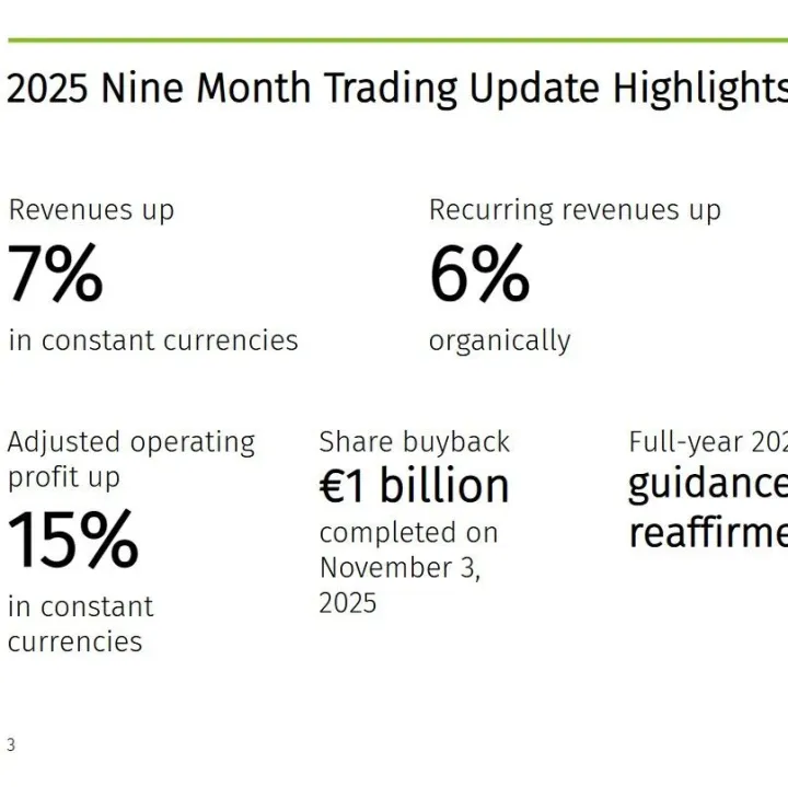 威科集团发布2025年前三季度财报，有机增长6%