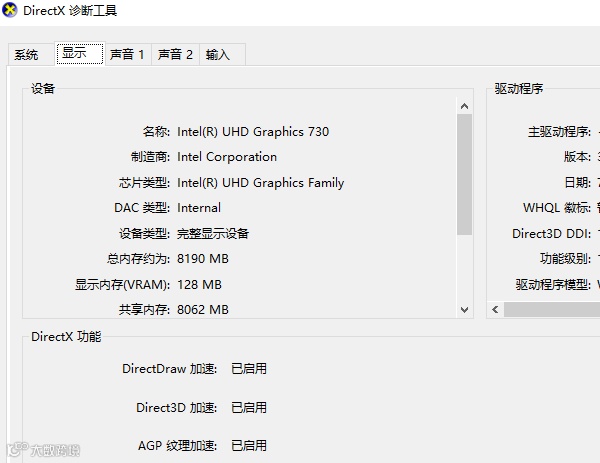 通过DirectX诊断工具查看显卡参数