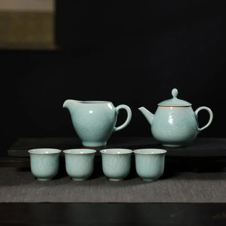 好物赏购丨粉青釉龙泉刻花茶具六件套