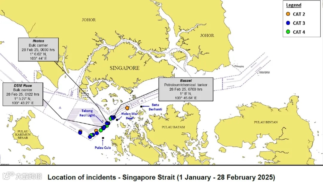 Map of sea robberies in Singapore Strait in 2025