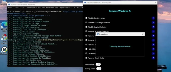 RemoveWindowsAI：移除Windows 11 AI功能的开源脚本