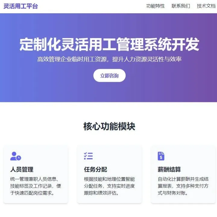 灵活用工系统定制开发方案，开发技术文档，梳理商业模式