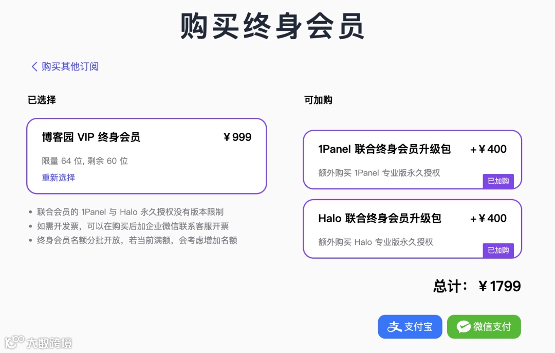 博客园+1Panel+Halo联合终身会员