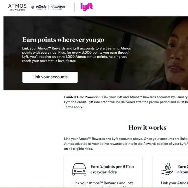 Atmos <em>Rewards</em> 与 Lyft 合作：送 $15 Credit，打车赚积分，加速升级！