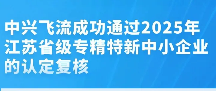 中兴飞流成功通过江苏省省级专精特新中小企业复核