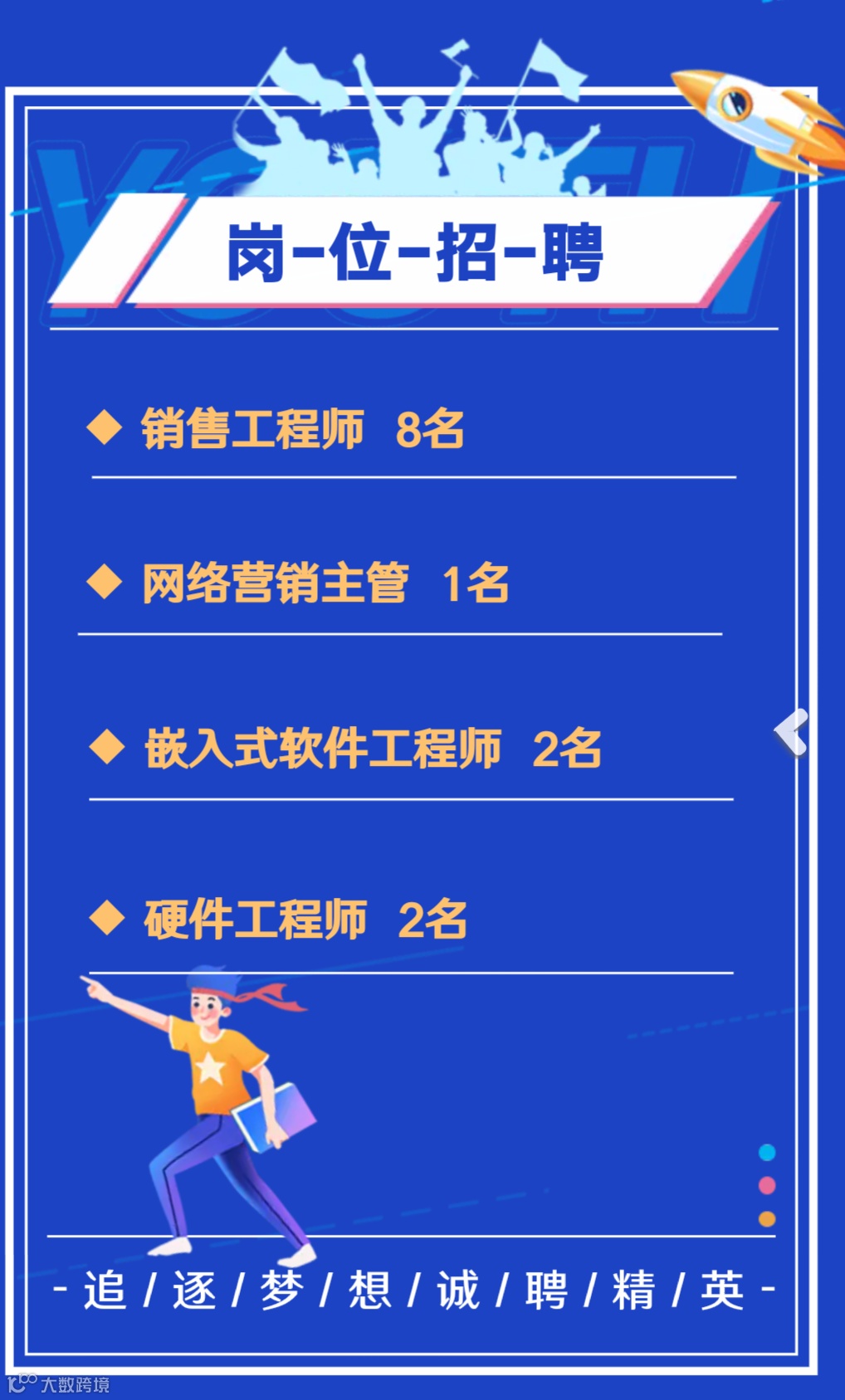 招聘角】嵌入式软件工程师、硬件工程师、销售工程师等- 大数跨境