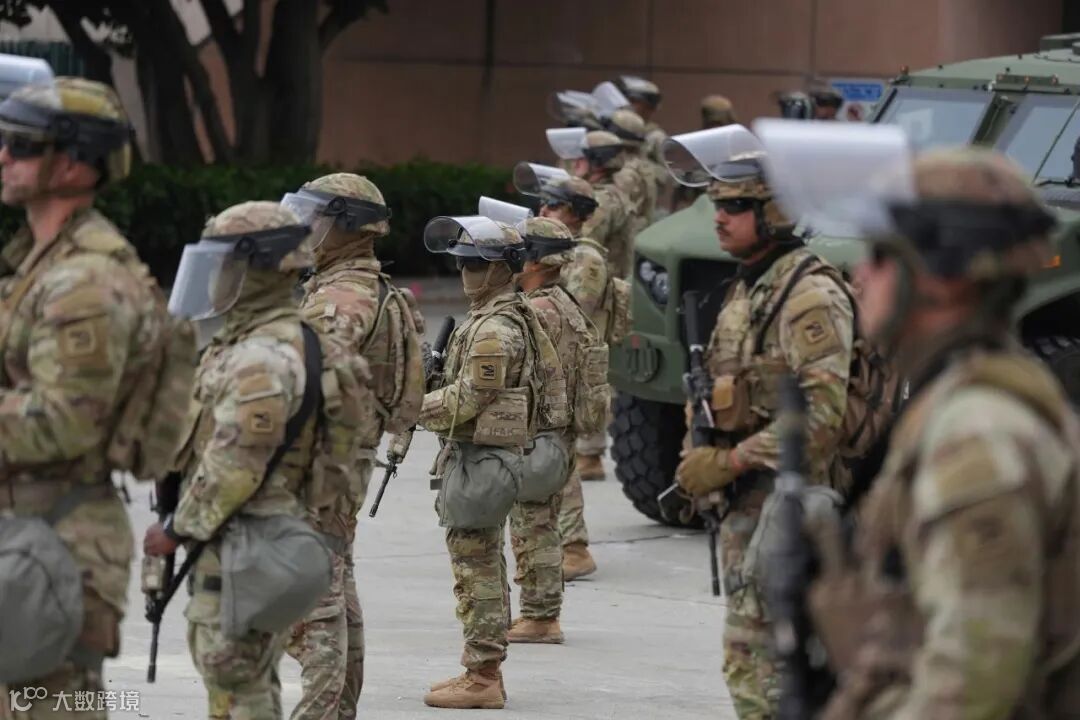 National Guard troops are deployed outside the federal prison in downtown Los Angeles.