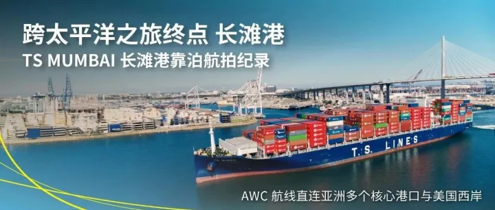 跨太平洋之旅终点 长滩港 TS MUMBAI 长滩港靠泊航拍纪录