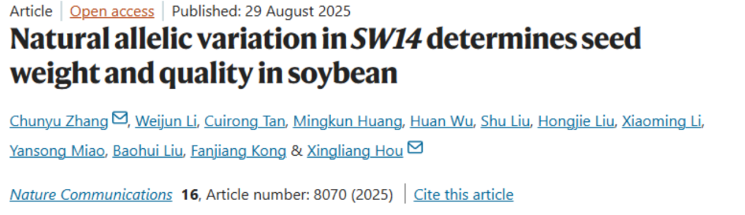 Sw14 文献解读|大豆 SW14 基因的自然等位变异决定种子重量与品质- 大数跨境