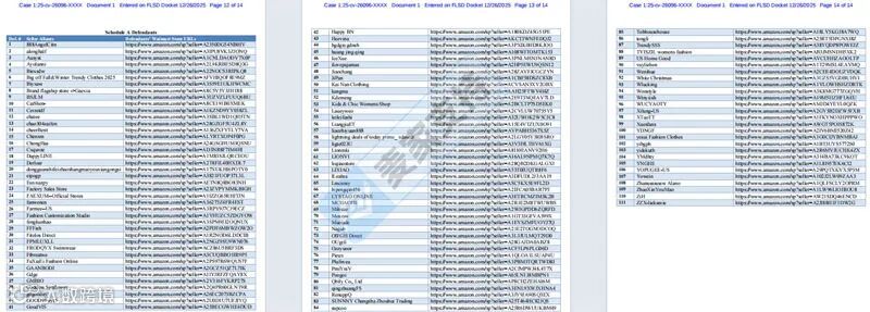 5-cv-26096，国人圣诞睡衣品牌维权，亚马逊111个服装店涉案将被TRO！"