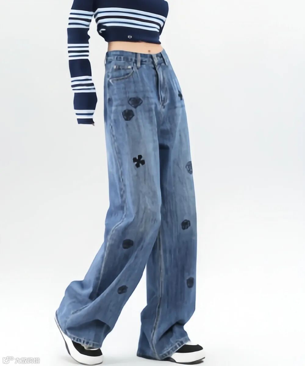春秋季牛仔裤刺绣设计高腰宽松显瘦阔腿裤垂直拖地直筒裤通勤风.jpg