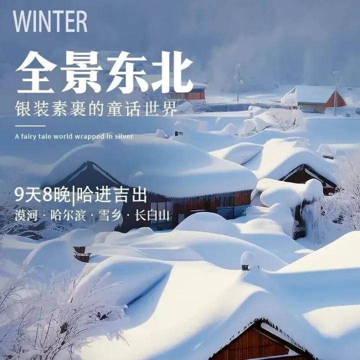 全景东北|哈尔滨进吉林出9天8晚|哈尔滨-漠河-雪乡-长白山-吉林