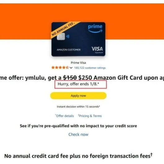 Chase Amazon <em>Rewards</em> 信用卡：限时 $250 奖励 1 月 8 日过期